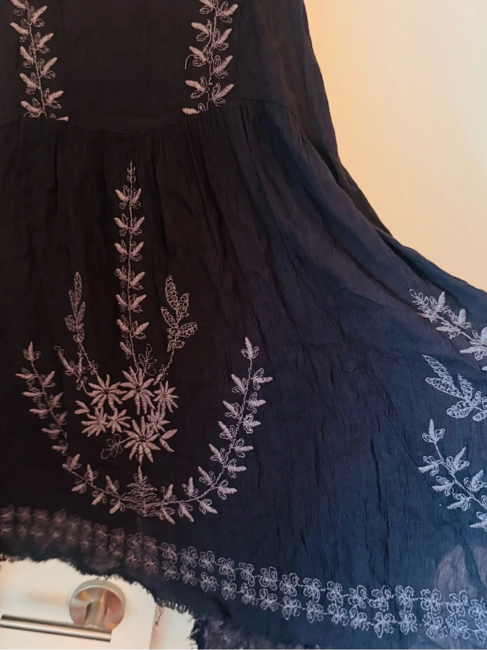 Free People Black Embroidered Asymmetrical Slip Dress - XS